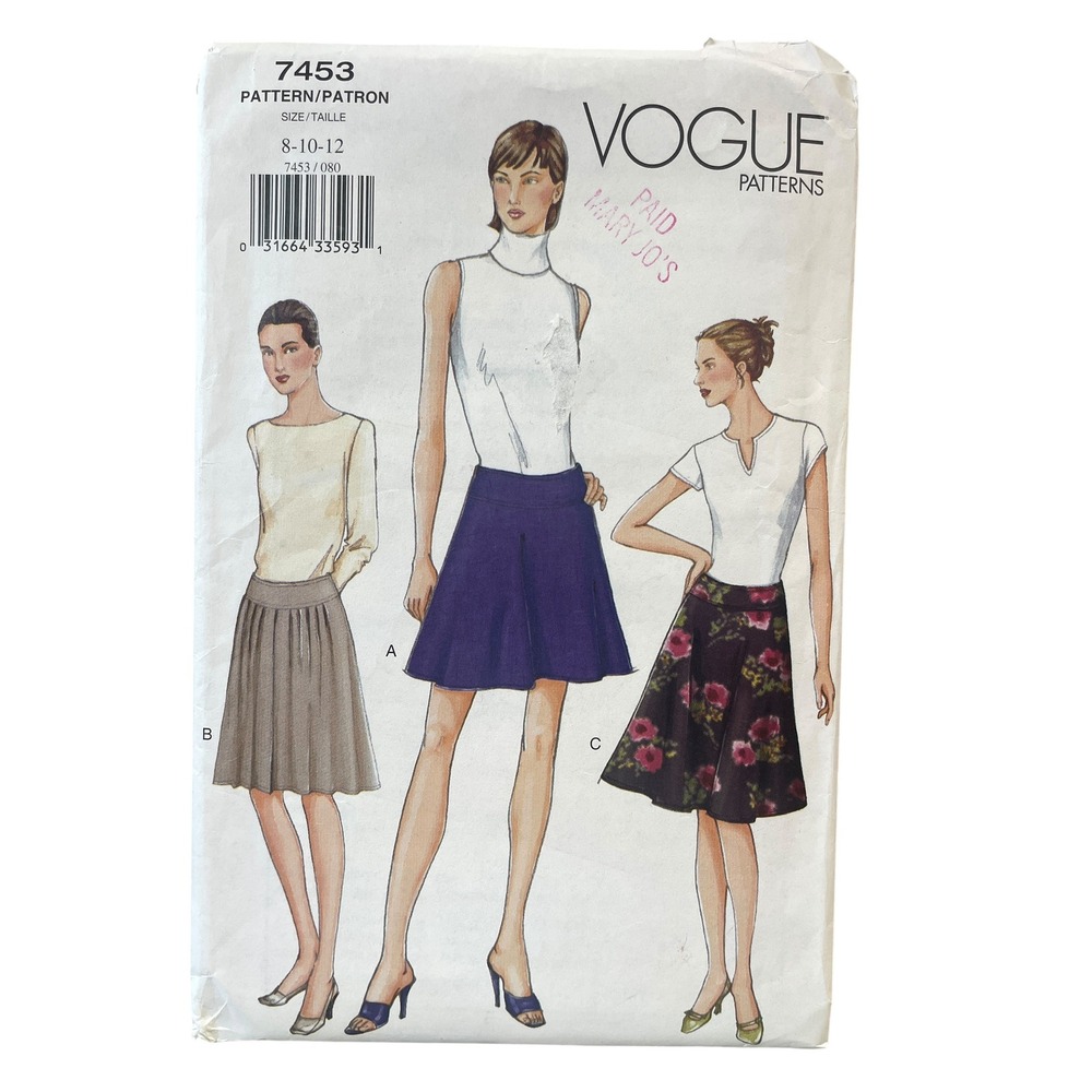 Vogue 7453 Skirt Sewing Pattern Women Size 8-10-12 Multi-Length Flared Uncut